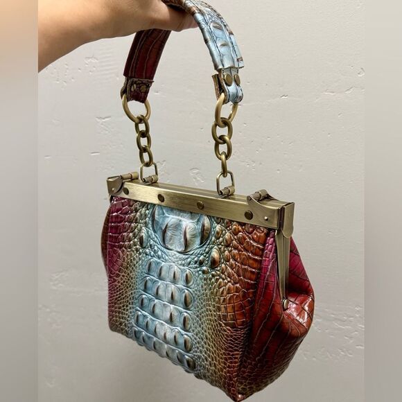 Unique Croc-embossed Cowhide Handmade Double Sides Push Lock Handbag & 2 Straps - Picture 11 of 16